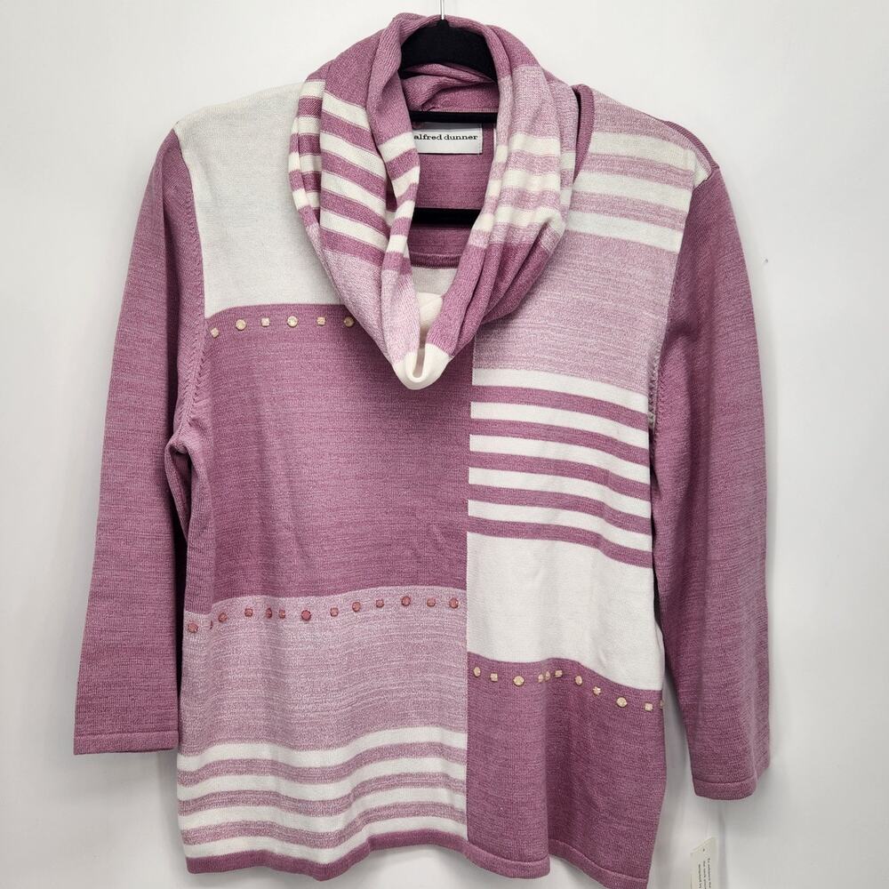 NWT Alfred Dunner Lilac & White Sweater w/ Infinity Scarf Women's L